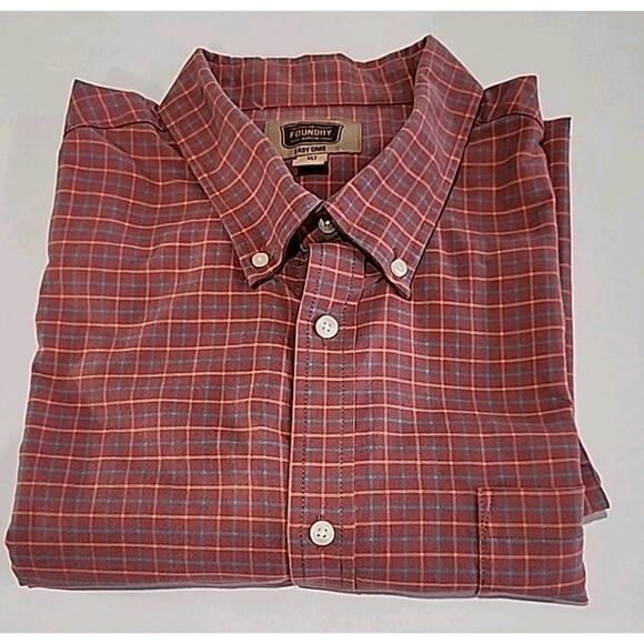 Foundry Supply Shirt Men's XLT Button Up Burnt Red Checked Short Sleeve - Picture 1 of 9